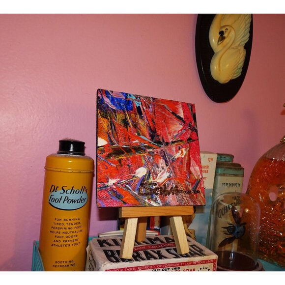 Two Hand Painted Abstract Art Painting w/ Mini Easel 4" by 4" - Picture 6 of 11